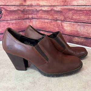 Born Brown Gertrude Slip On Ankle Leather Heeled Boots Shoes